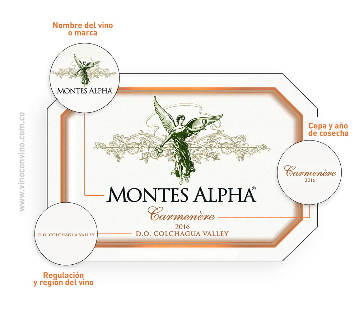 Estructura de la etiqueta de un vino Montes Alpha